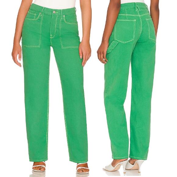 Good American '90s Straight Leg Carpenter Jeans Summer Green Women's Size 0 / 25